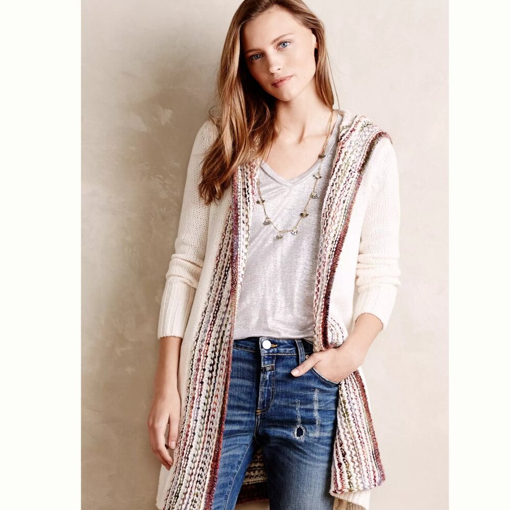 Anthro Ombre Stitch Hooded Open Front Cardigan